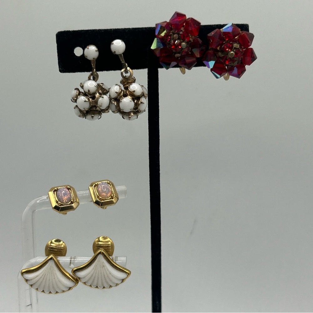 Vintage Earrings Clip & Screwback 4 Pairs. Retro Collectible